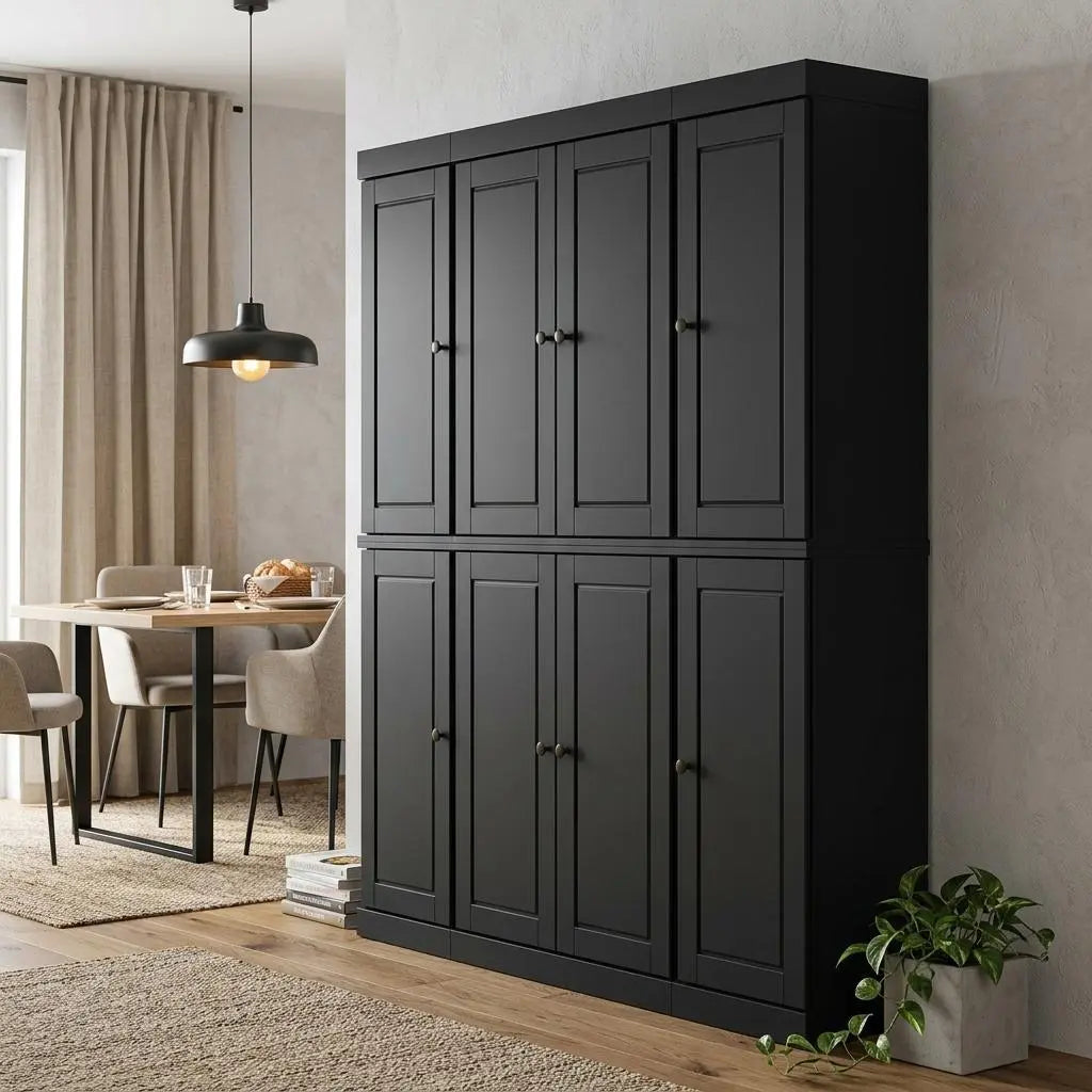 72" Black Solid Wood 8 Pantry Or Storage Closet Homeroots Kitchen & Dining