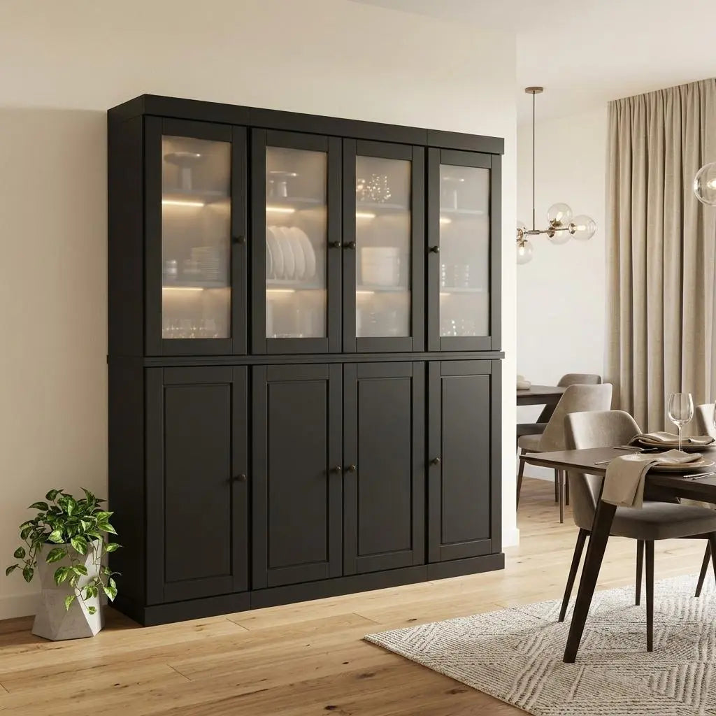 72" Black Solid Wood 8 Pantry Or Storage Closet Homeroots Kitchen & Dining