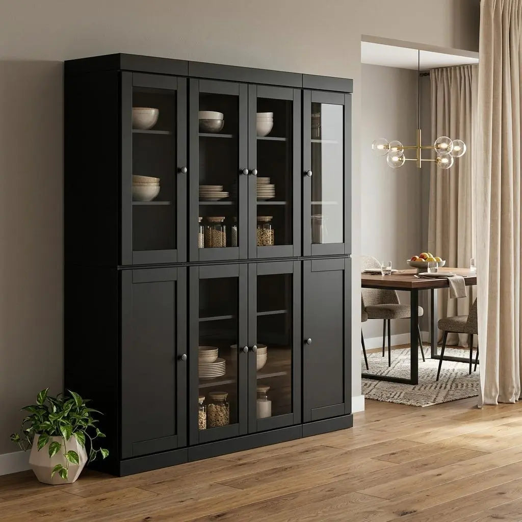 72" Black Solid Wood 8 Pantry Or Storage Closet Homeroots Kitchen & Dining