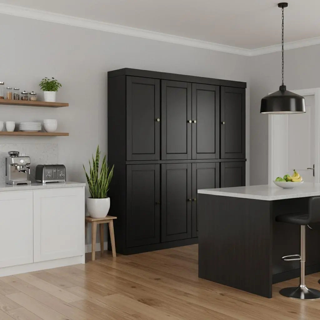 72" Black Solid Wood 8 Two Drawer Pantry Or Storage Closet Homeroots Kitchen & Dining