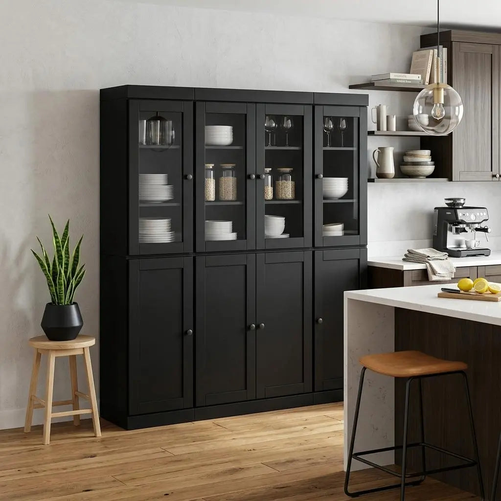 72" Black Solid Wood 8 Two Drawer Pantry Or Storage Closet Homeroots Kitchen & Dining