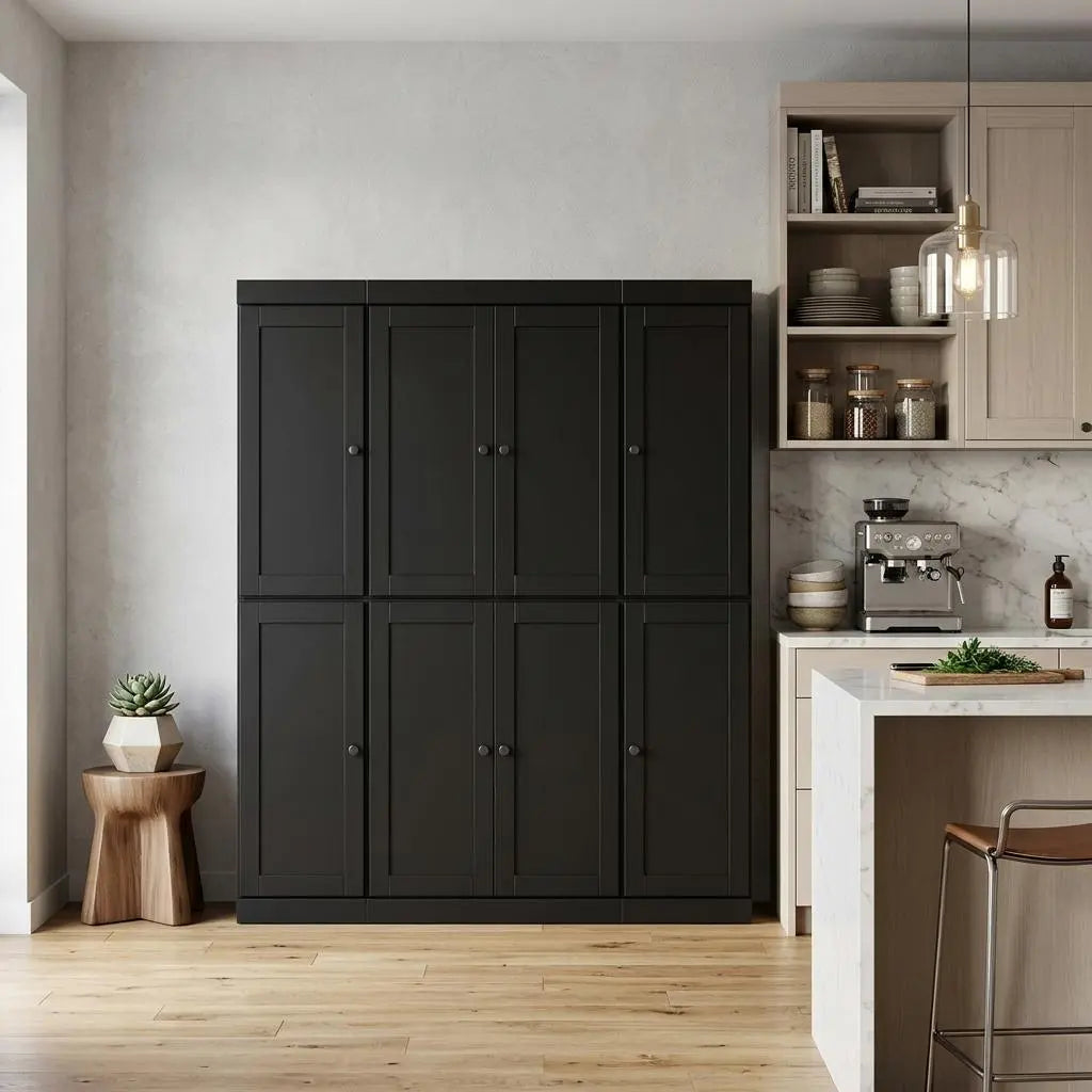 72" Black Solid Wood 8 Two Drawer Pantry Or Storage Closet Homeroots Kitchen & Dining