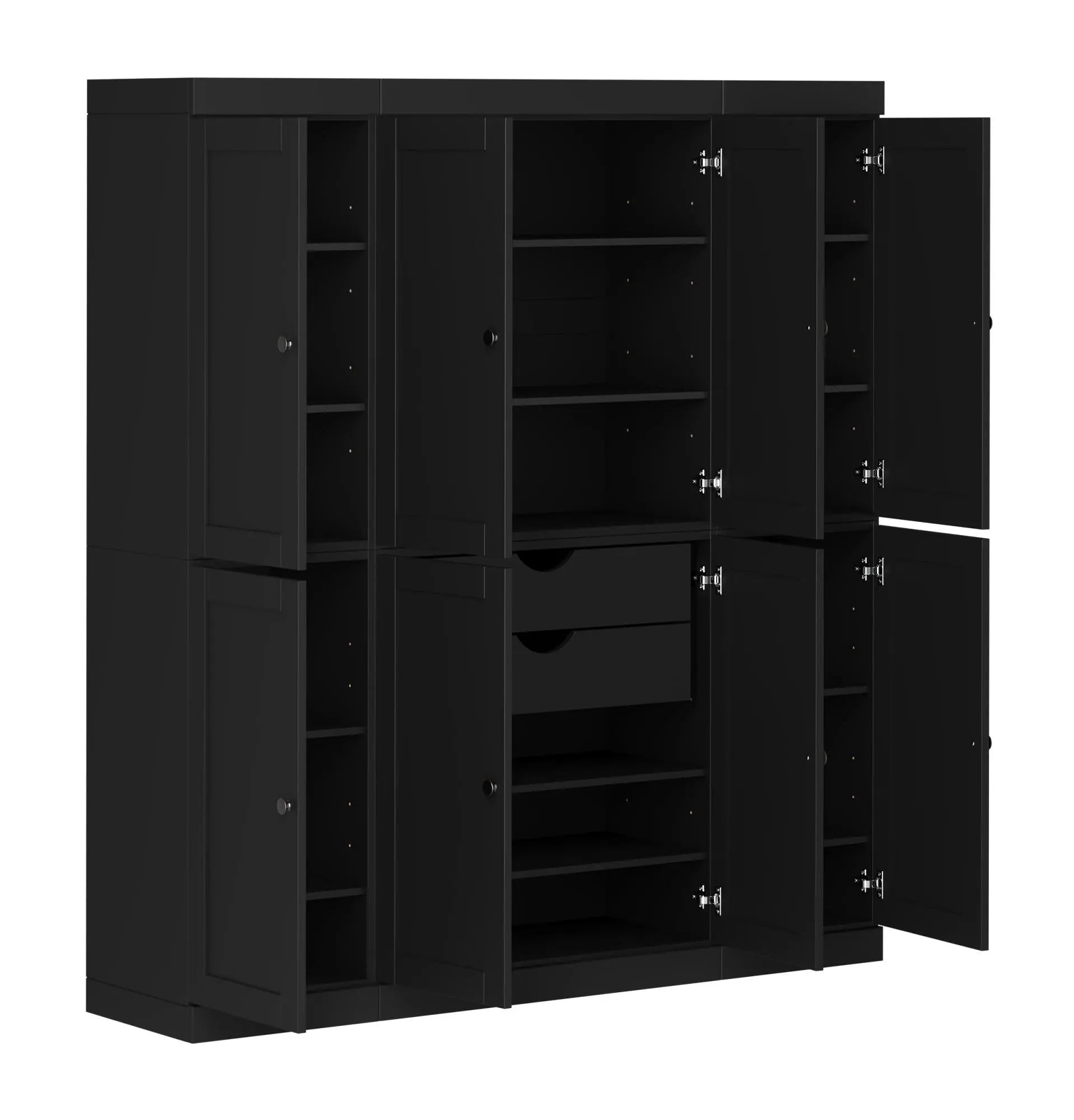 72" Black Solid Wood 8 Two Drawer Pantry Or Storage Closet Homeroots Kitchen & Dining