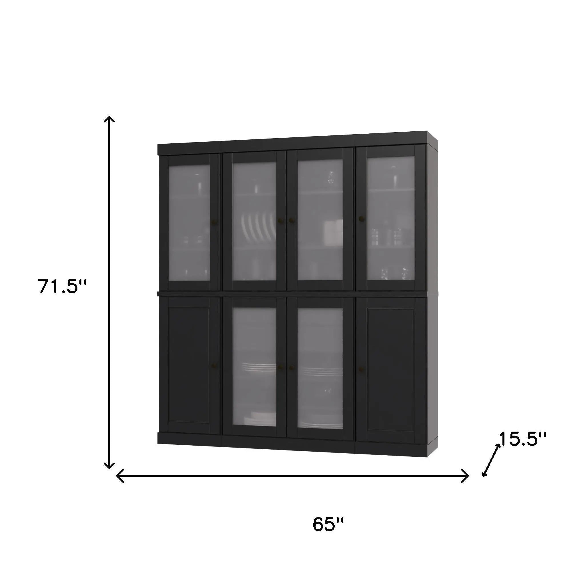 72" Black Solid Wood 8 Two Drawer Pantry Or Storage Closet Homeroots Kitchen & Dining