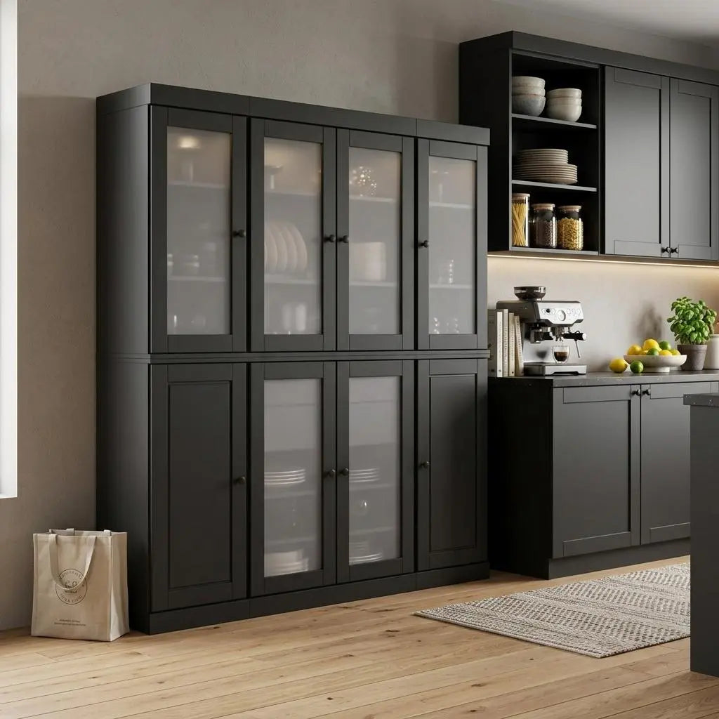 72" Black Solid Wood 8 Two Drawer Pantry Or Storage Closet Homeroots Kitchen & Dining