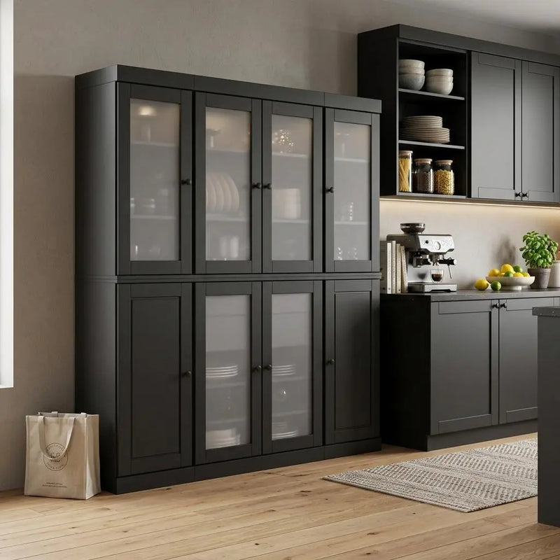72" Black Solid Wood 8 Two Drawer Pantry Or Storage Closet Homeroots Kitchen & Dining