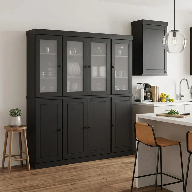 72" Black Solid Wood 8 Two Drawer Pantry Or Storage Closet Homeroots Kitchen & Dining
