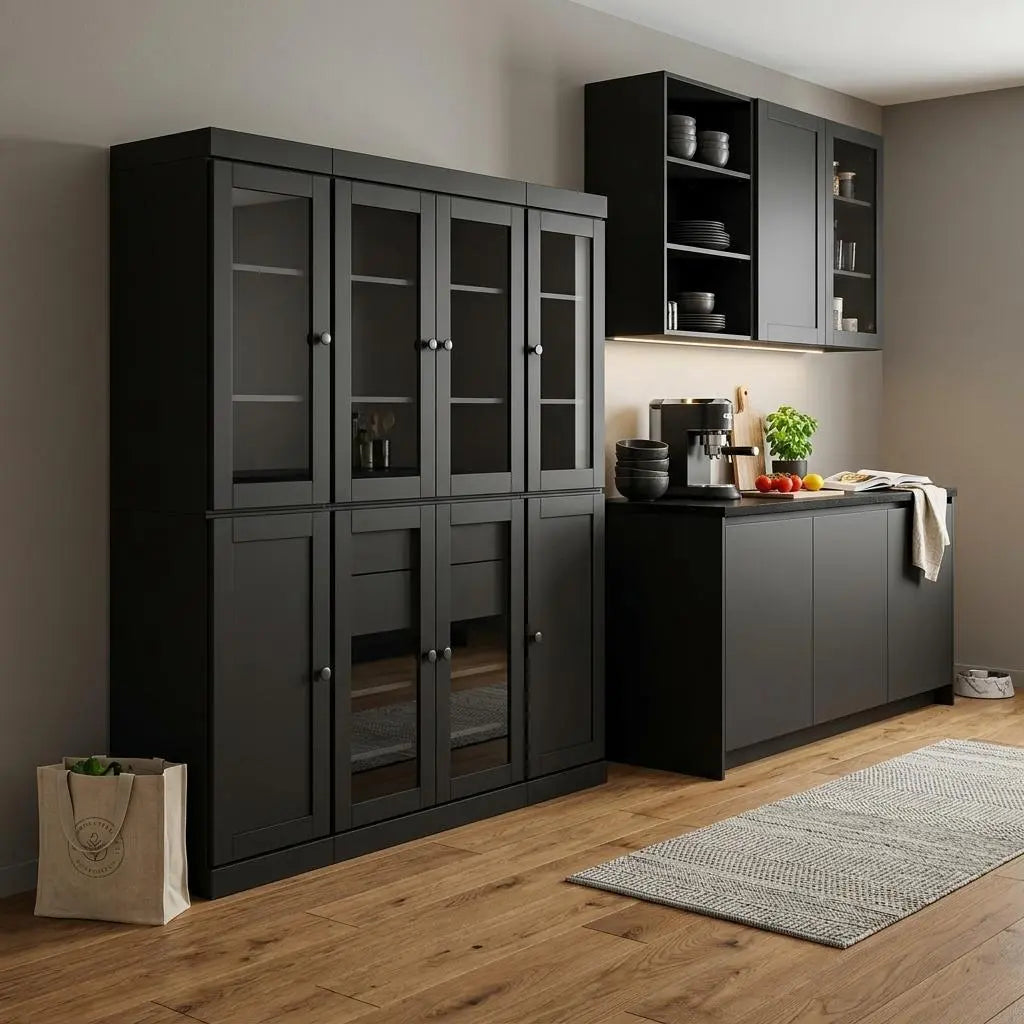72" Black Solid Wood 8 Two Drawer Pantry Or Storage Closet Homeroots Kitchen & Dining