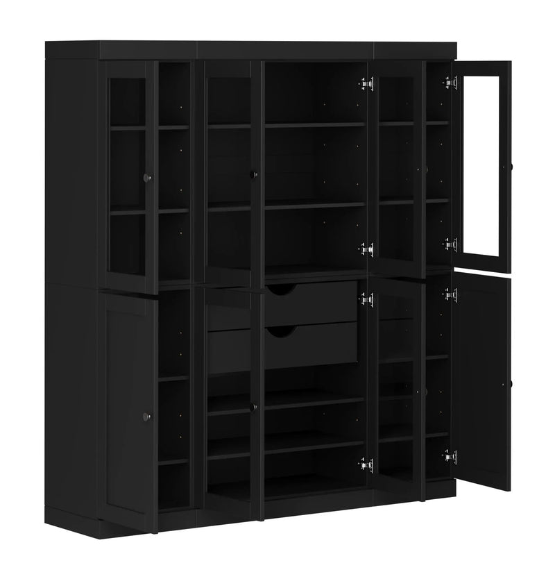 72" Black Solid Wood 8 Two Drawer Pantry Or Storage Closet Homeroots Kitchen & Dining