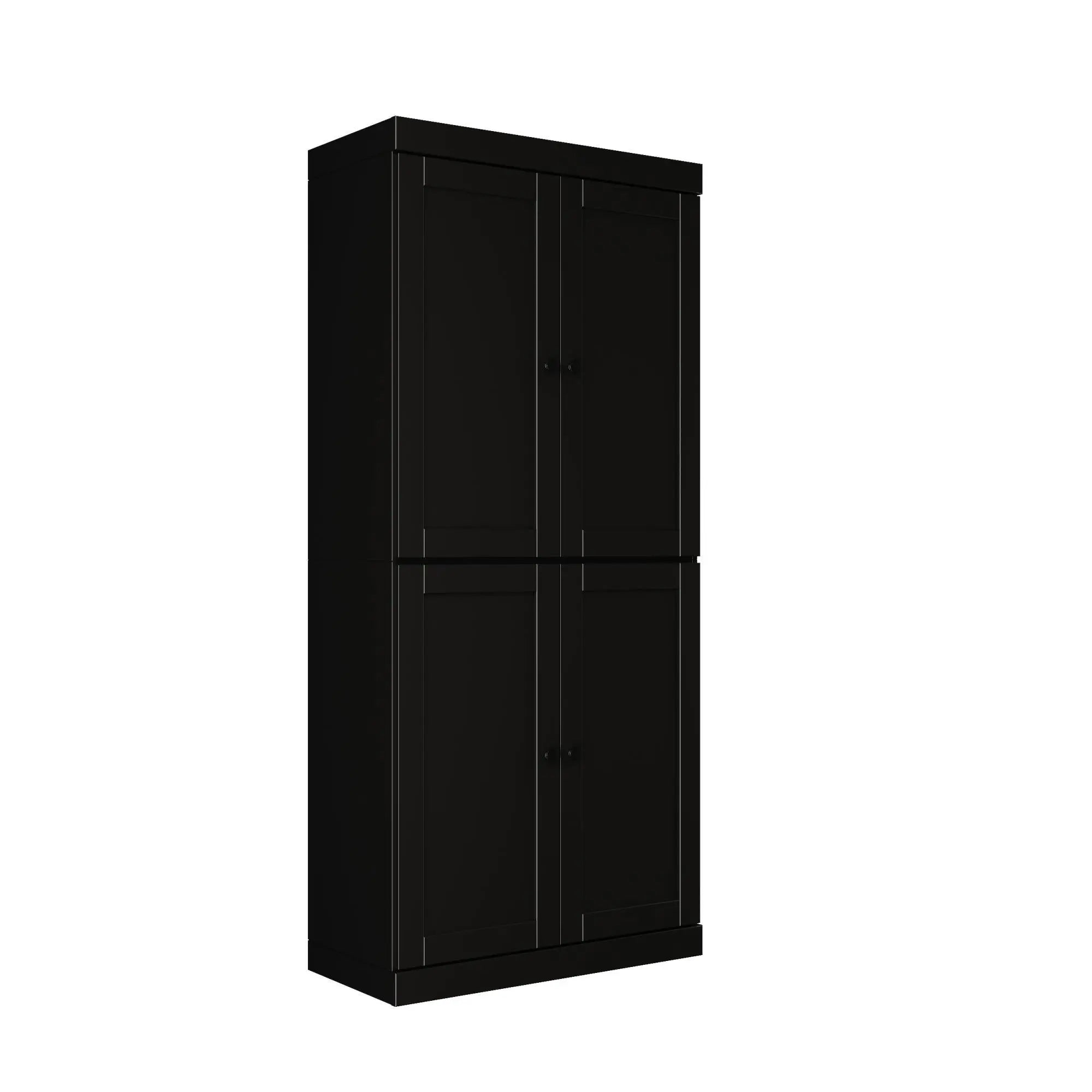 72" Black Solid Wood Adjustable Six Tier Library Bookcase with Four Doors Homeroots Office