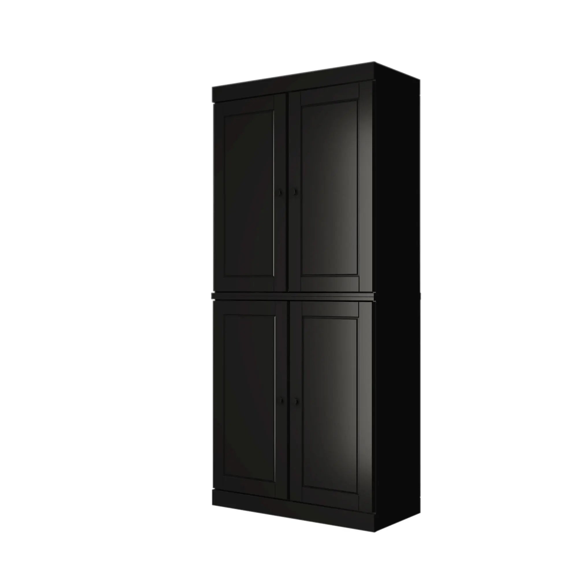72" Black Solid Wood Adjustable Six Tier Library Bookcase with Four Doors Homeroots Office