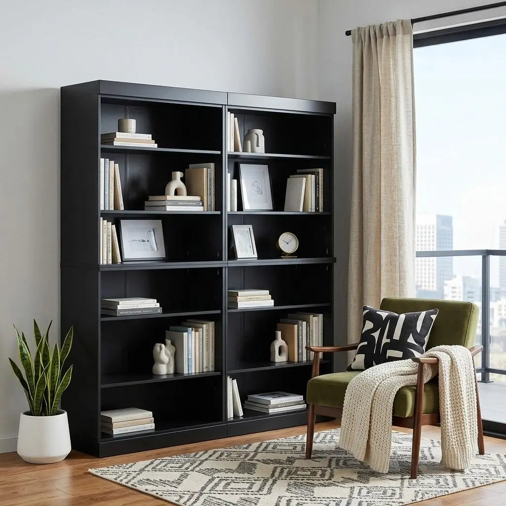 72" Black Solid Wood Adjustable Twelve Tier Library Bookcase Homeroots Office
