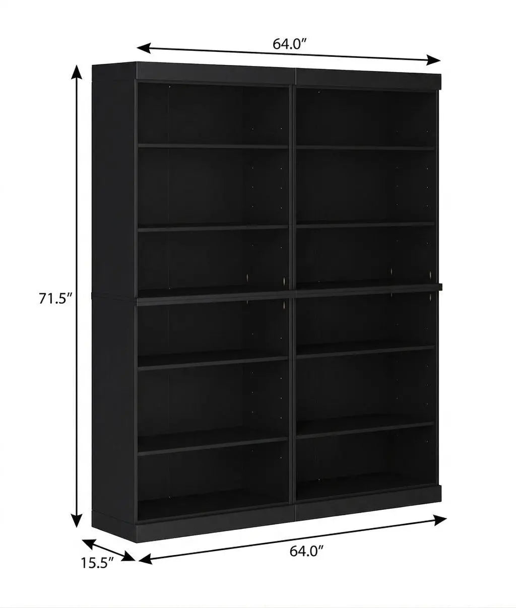 72" Black Solid Wood Adjustable Twelve Tier Library Bookcase Homeroots Office