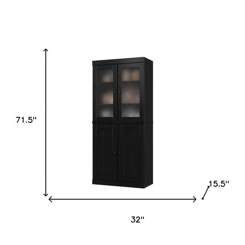 72" Black Solid Wood Four Door Pantry Or Storage Closet Homeroots Kitchen & Dining