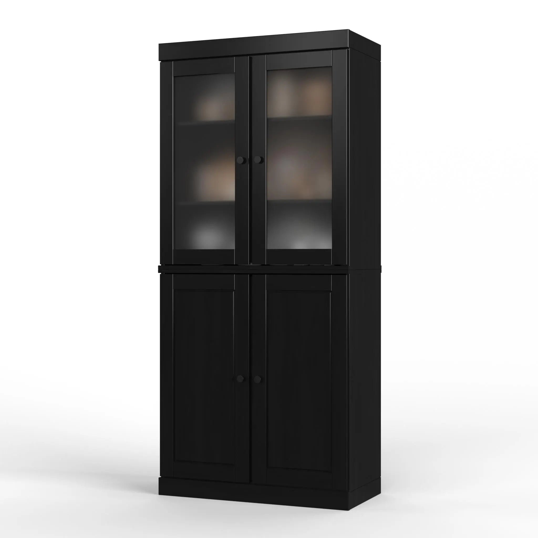 72" Black Solid Wood Four Door Pantry Or Storage Closet Homeroots Kitchen & Dining