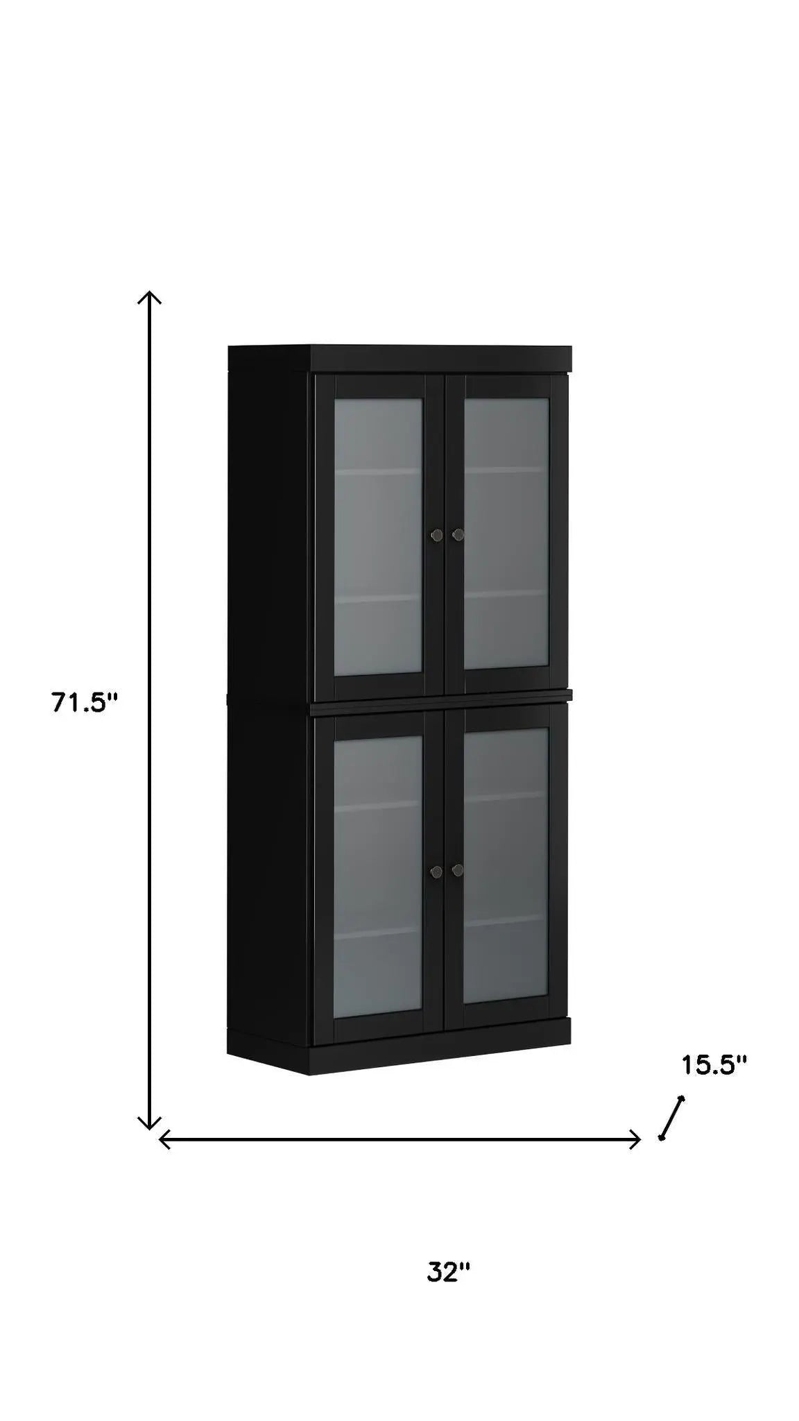 72" Black Solid Wood Four Door Pantry Or Storage Closet Homeroots Kitchen & Dining
