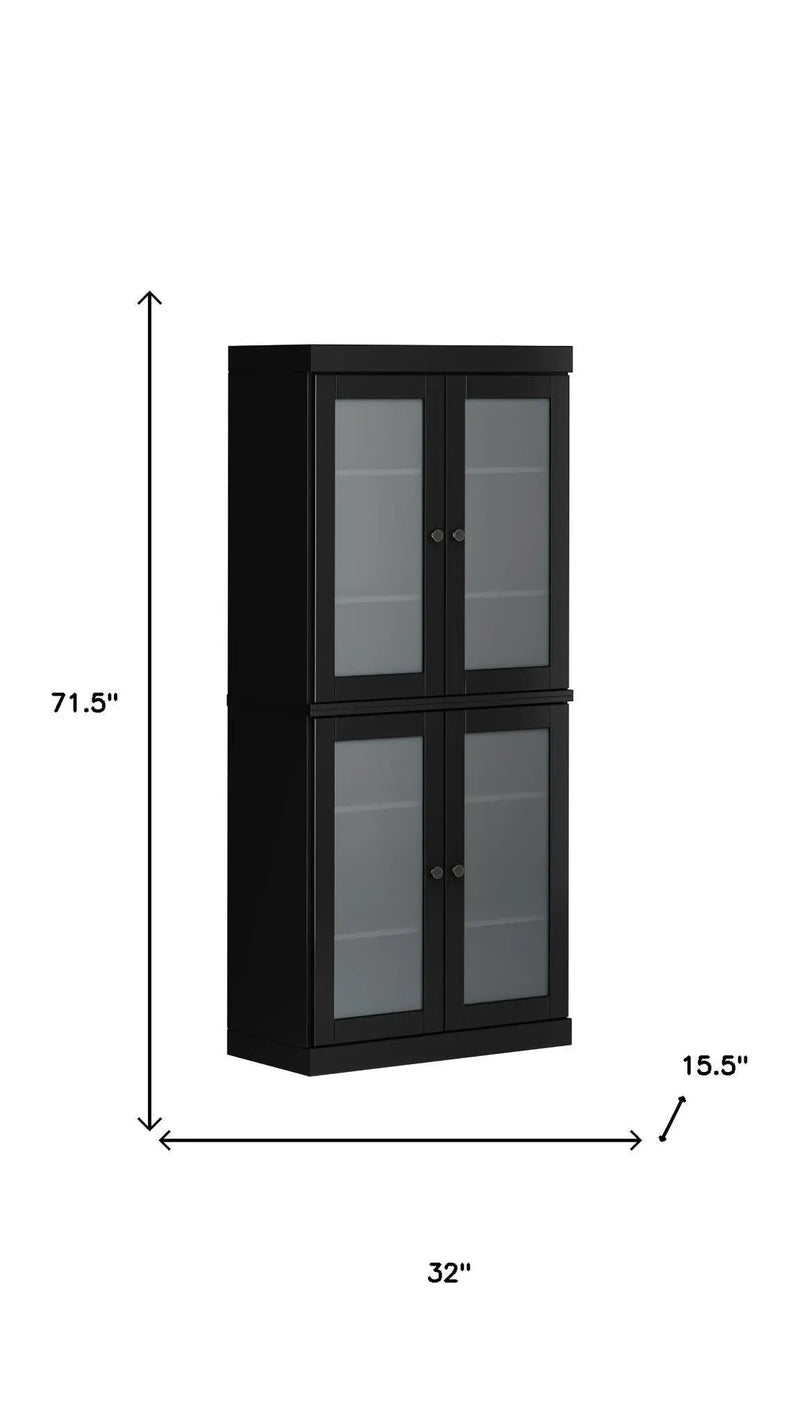 72" Black Solid Wood Four Door Pantry Or Storage Closet Homeroots Kitchen & Dining