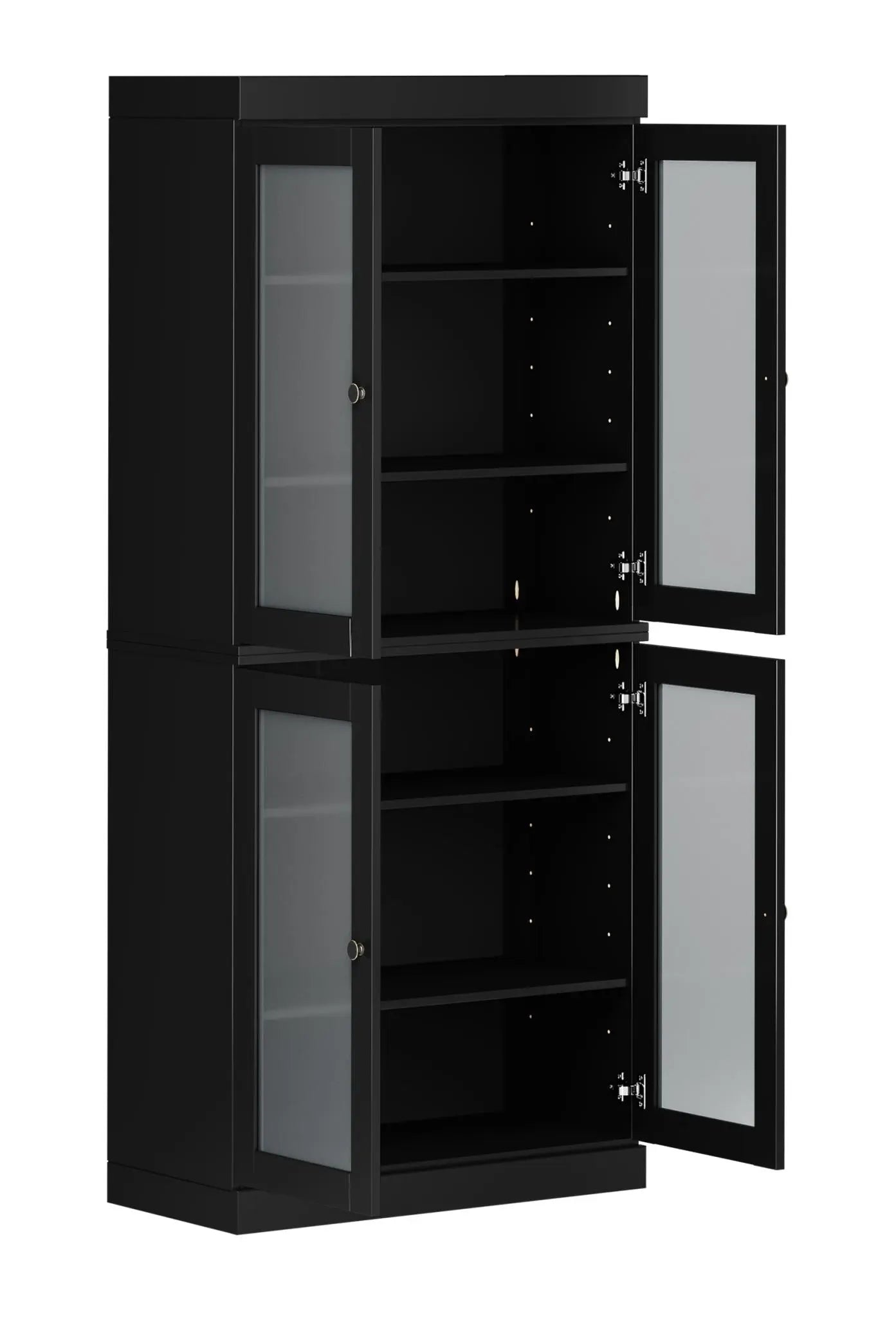 72" Black Solid Wood Four Door Pantry Or Storage Closet Homeroots Kitchen & Dining
