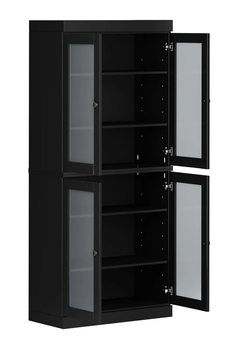 72" Black Solid Wood Four Door Pantry Or Storage Closet Homeroots Kitchen & Dining