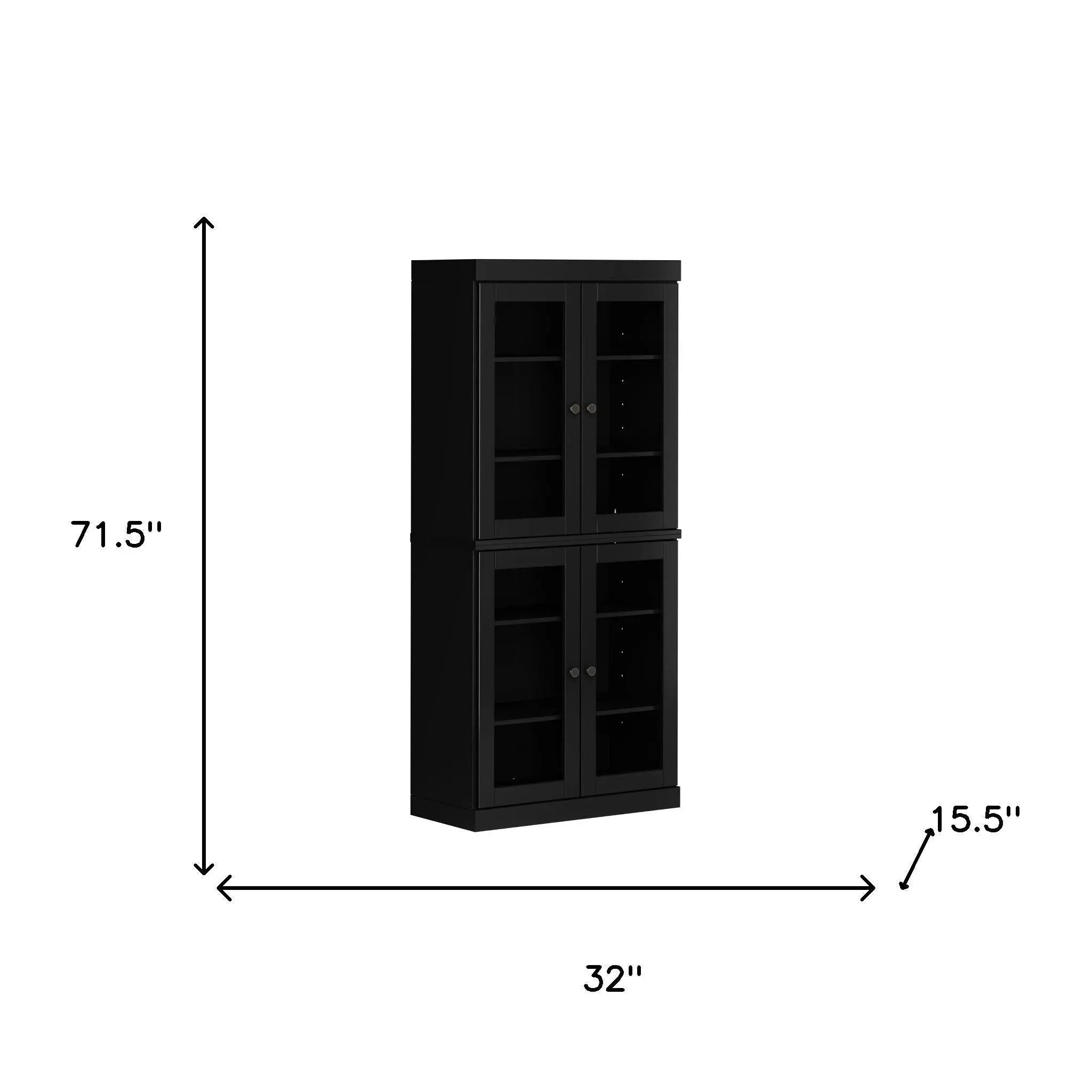 72" Black Solid Wood Four Door Pantry Or Storage Closet Homeroots Kitchen & Dining