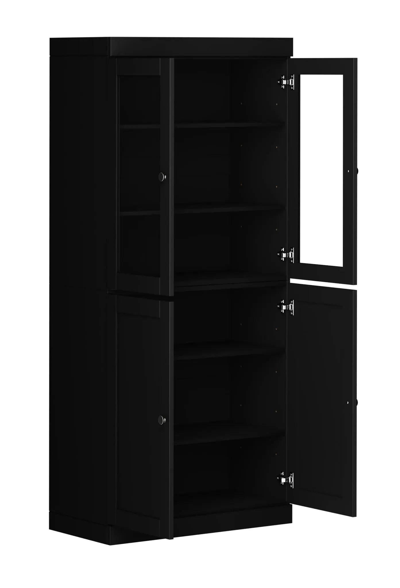 72" Black Solid Wood Four Door Pantry Or Storage Closet Homeroots Kitchen & Dining