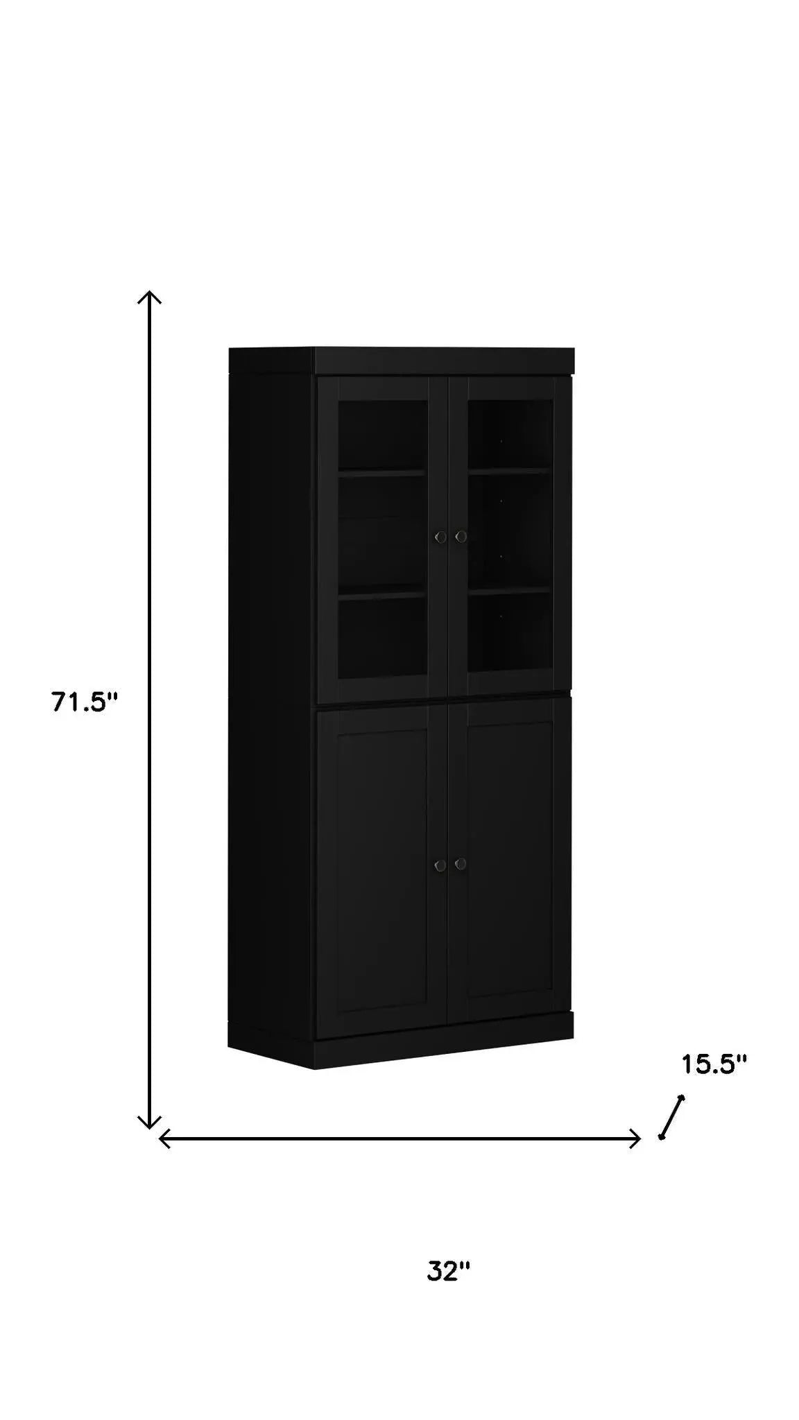 72" Black Solid Wood Four Door Pantry Or Storage Closet Homeroots Kitchen & Dining