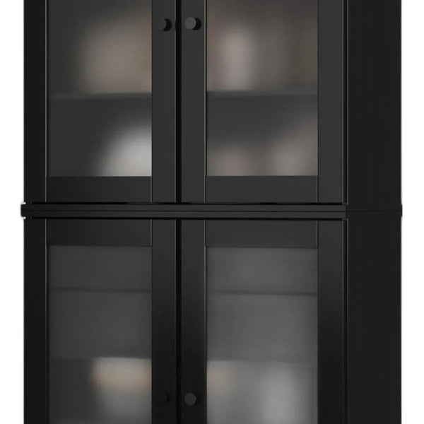 72" Black Solid Wood Four Door Two Drawer Pantry Or Storage Closet Homeroots Kitchen & Dining