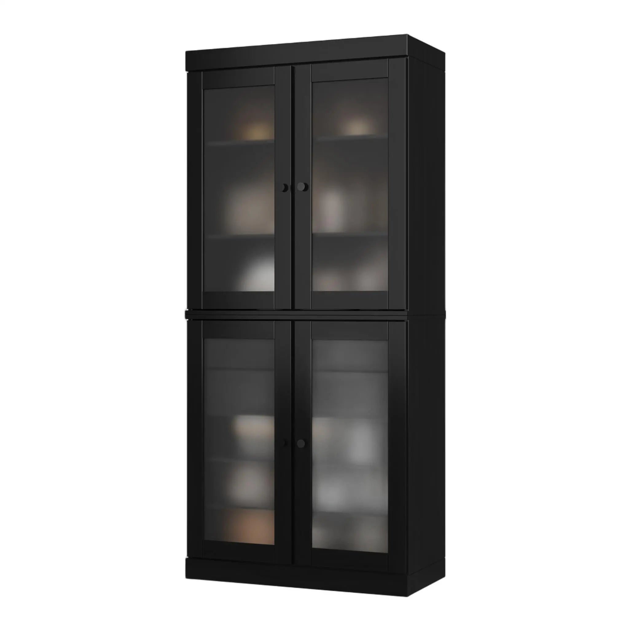 72" Black Solid Wood Four Door Two Drawer Pantry Or Storage Closet Homeroots Kitchen & Dining