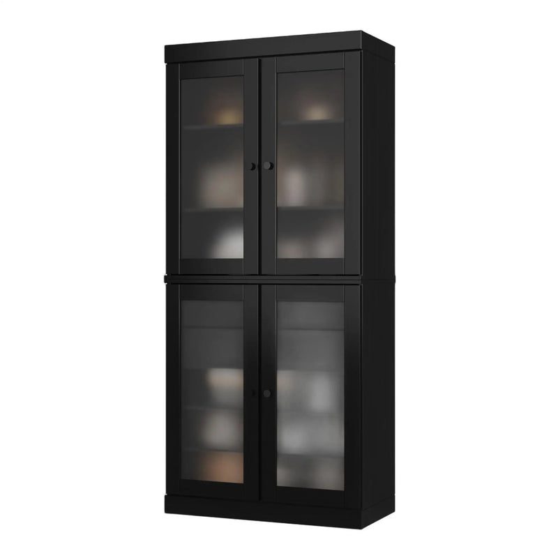 72" Black Solid Wood Four Door Two Drawer Pantry Or Storage Closet Homeroots Kitchen & Dining
