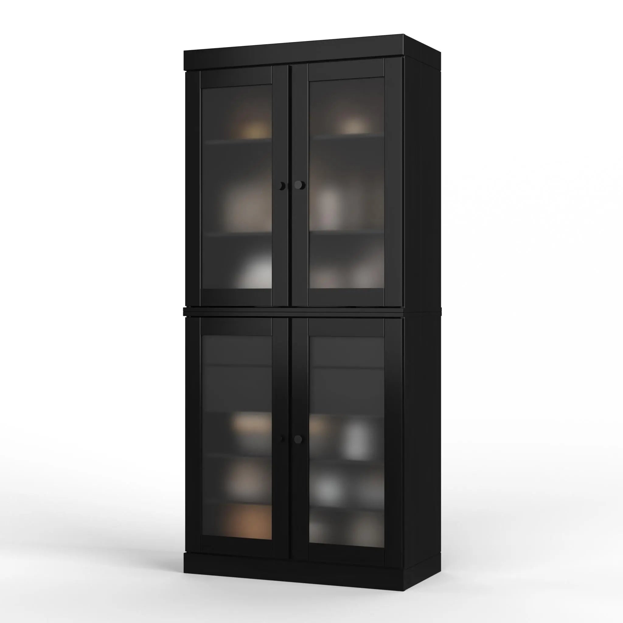 72" Black Solid Wood Four Door Two Drawer Pantry Or Storage Closet Homeroots Kitchen & Dining