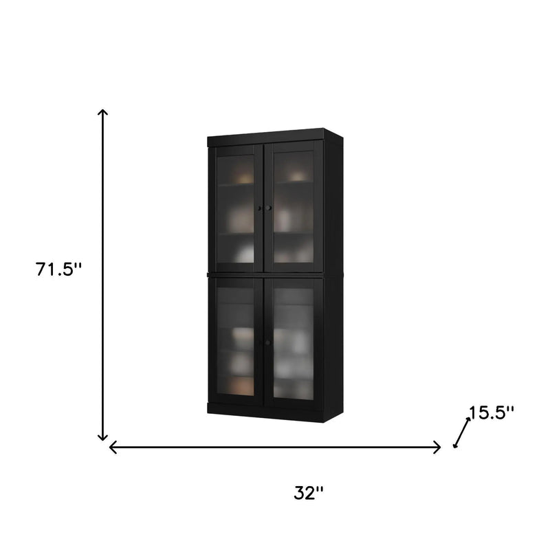 72" Black Solid Wood Four Door Two Drawer Pantry Or Storage Closet Homeroots Kitchen & Dining