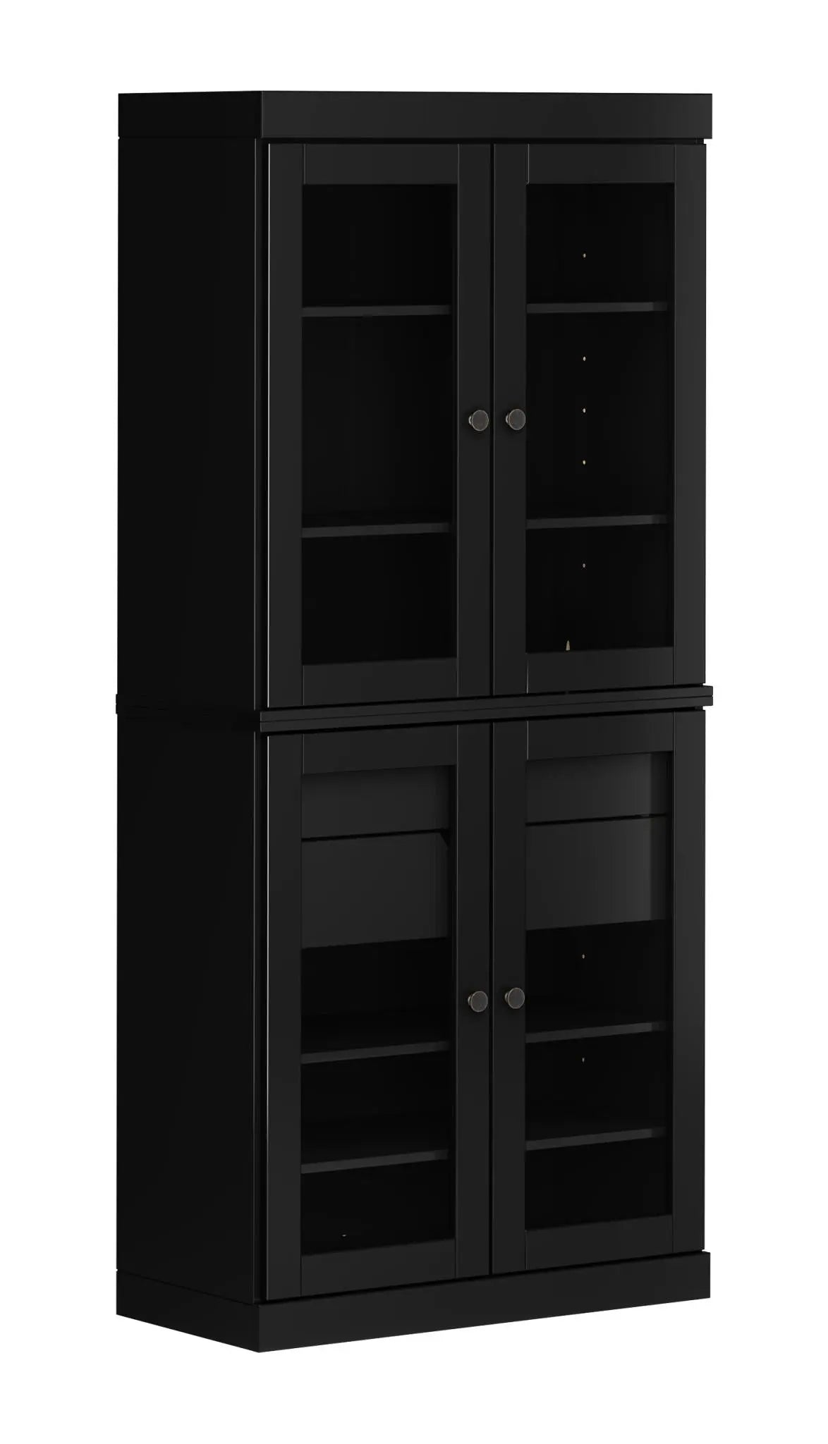 72" Black Solid Wood Four Door Two Drawer Pantry Or Storage Closet Homeroots Kitchen & Dining
