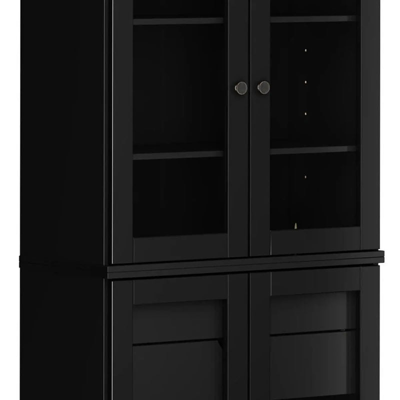 72" Black Solid Wood Four Door Two Drawer Pantry Or Storage Closet Homeroots Kitchen & Dining