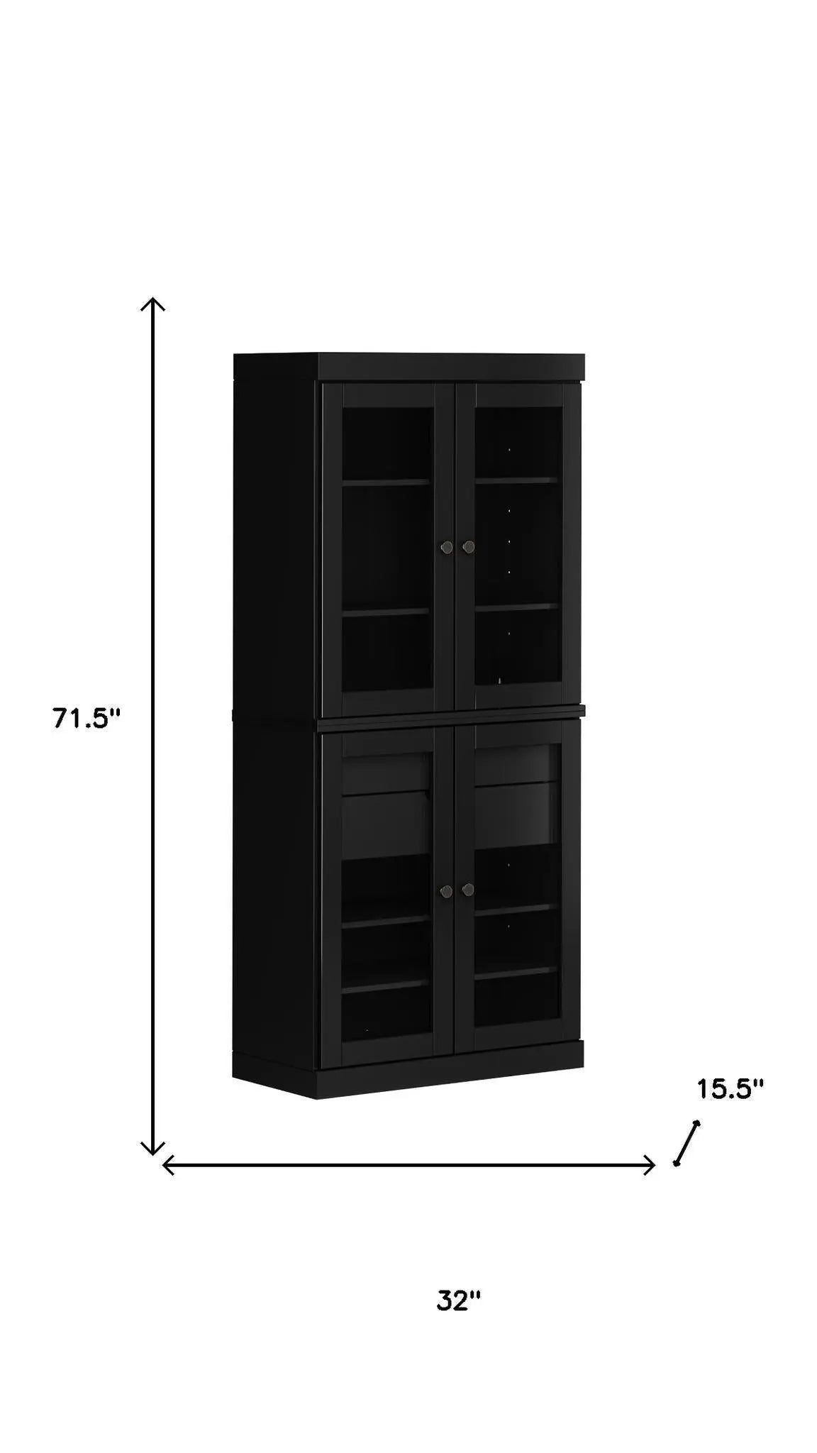 72" Black Solid Wood Four Door Two Drawer Pantry Or Storage Closet Homeroots Kitchen & Dining