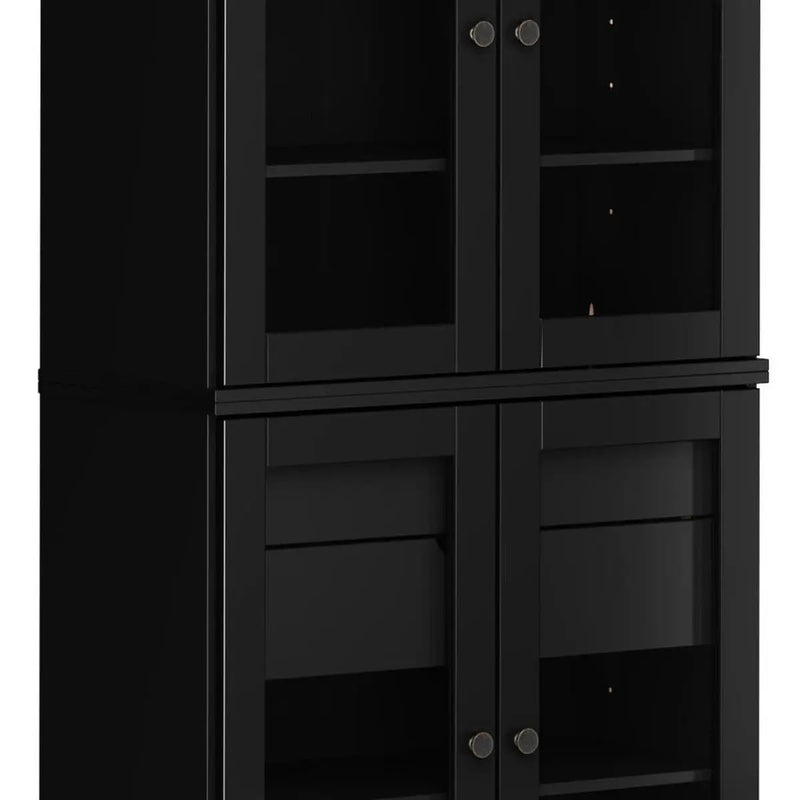 72" Black Solid Wood Four Door Two Drawer Pantry Or Storage Closet Homeroots Kitchen & Dining