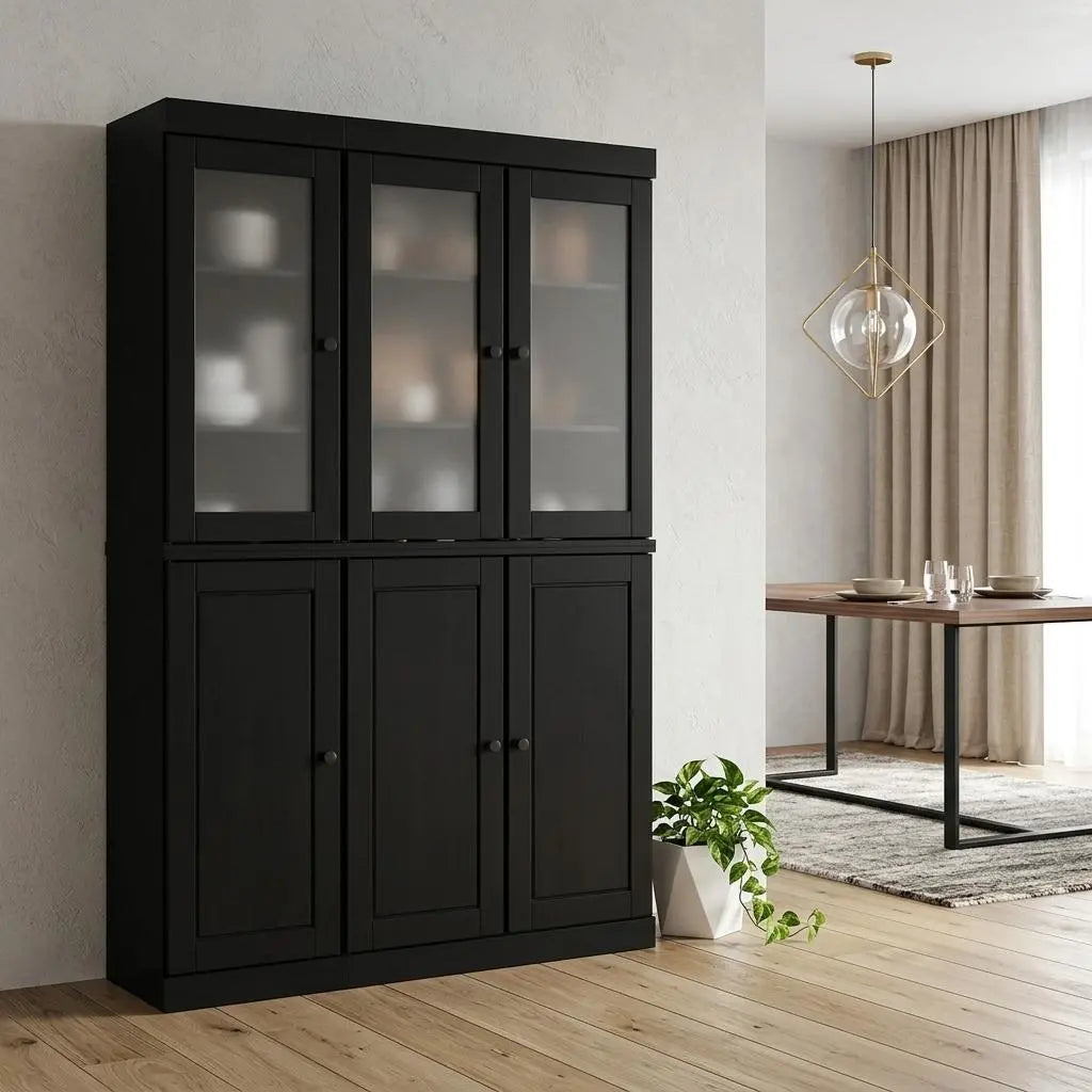 72" Black Solid Wood Six Door Pantry Or Storage Closet Homeroots Kitchen & Dining
