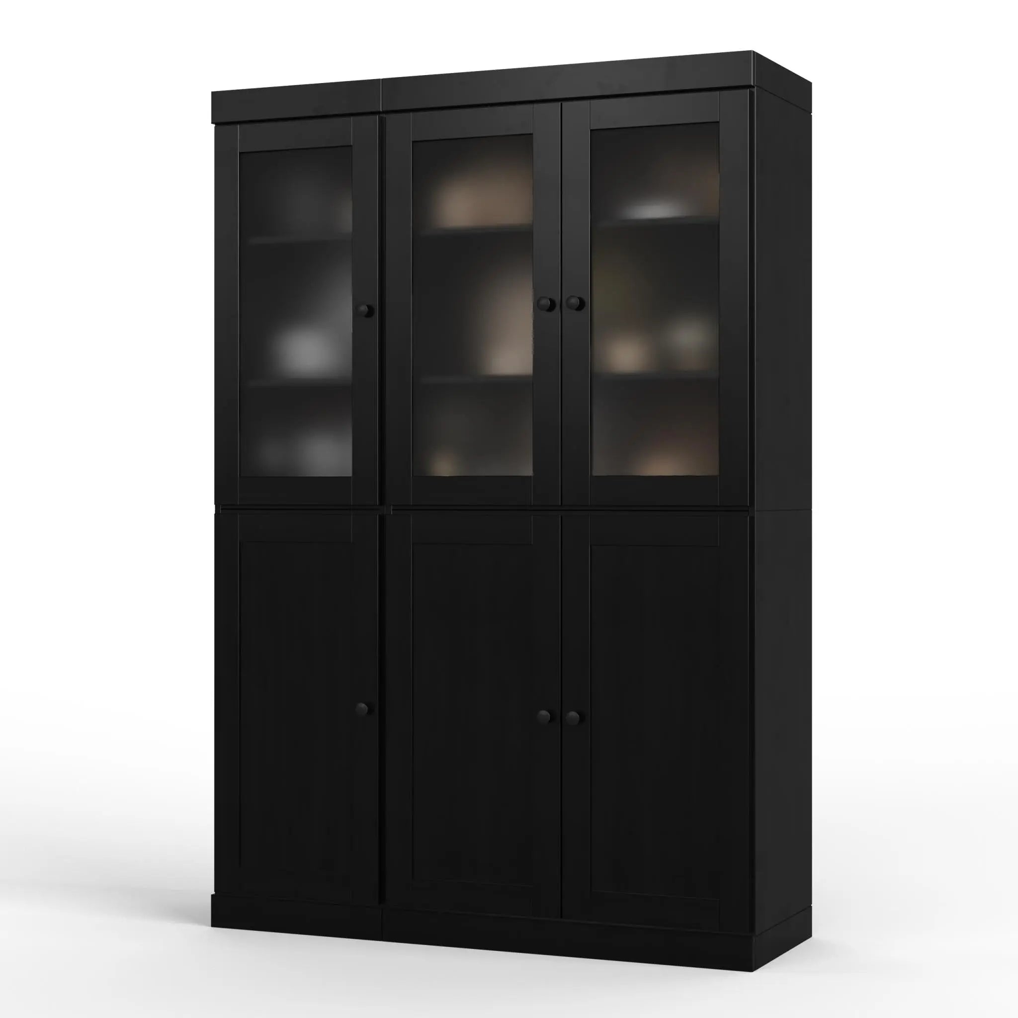 72" Black Solid Wood Six Door Two Drawer Pantry Or Storage Closet Homeroots Kitchen & Dining