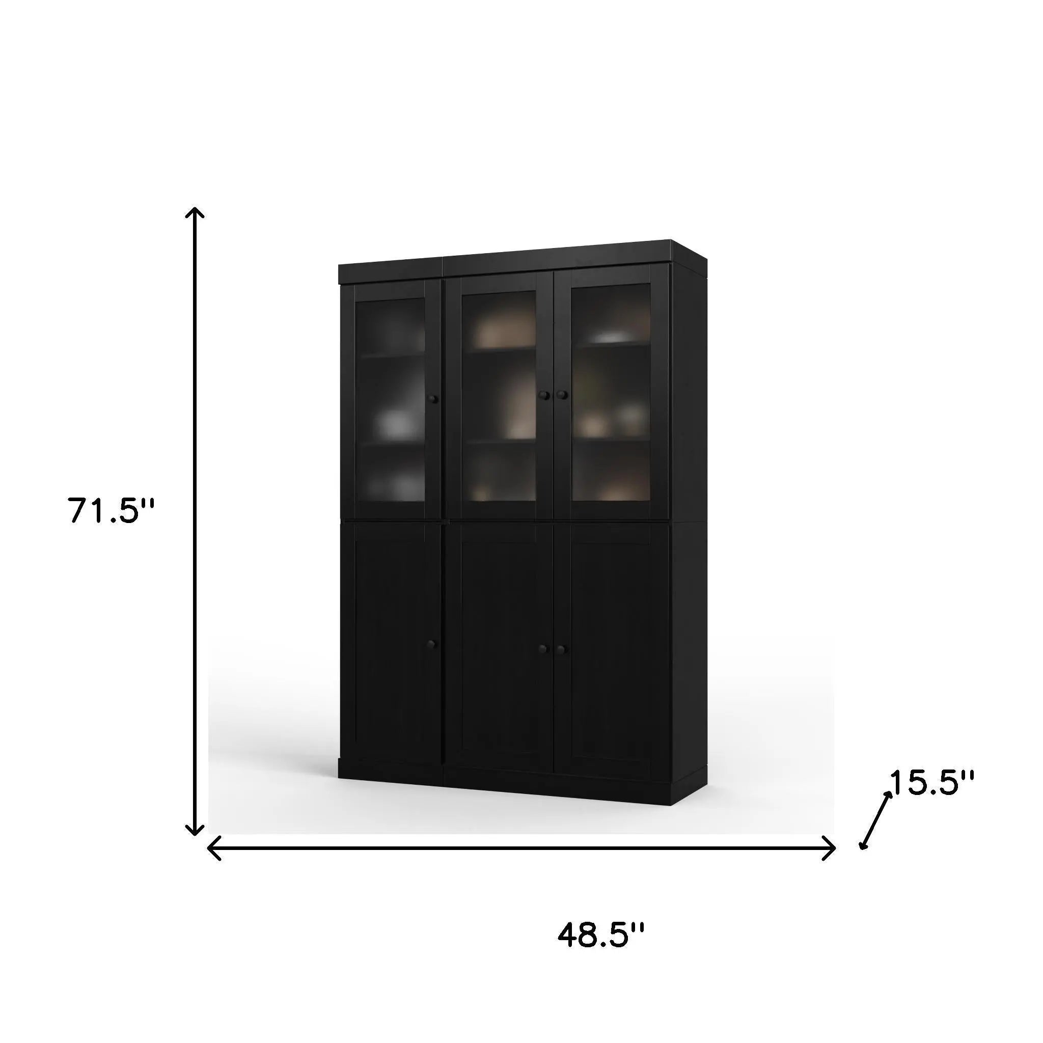 72" Black Solid Wood Six Door Two Drawer Pantry Or Storage Closet Homeroots Kitchen & Dining