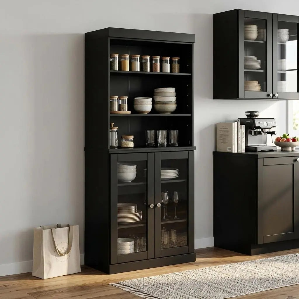72" Black Solid Wood Two Door Pantry Or Storage Closet Homeroots Kitchen & Dining