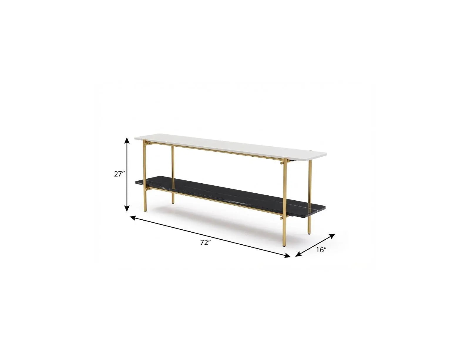 72" Black White And Gold Genuine Marble and Metal Console Table With Shelf Homeroots Living Room