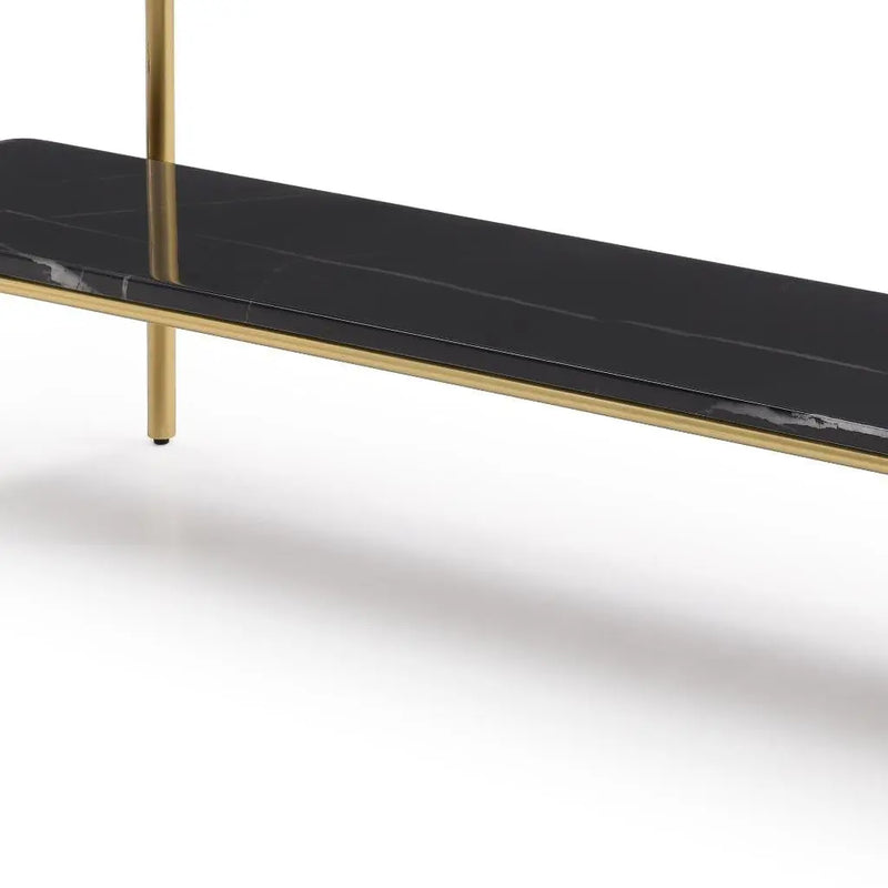 72" Black White And Gold Genuine Marble and Metal Console Table With Shelf Homeroots Living Room