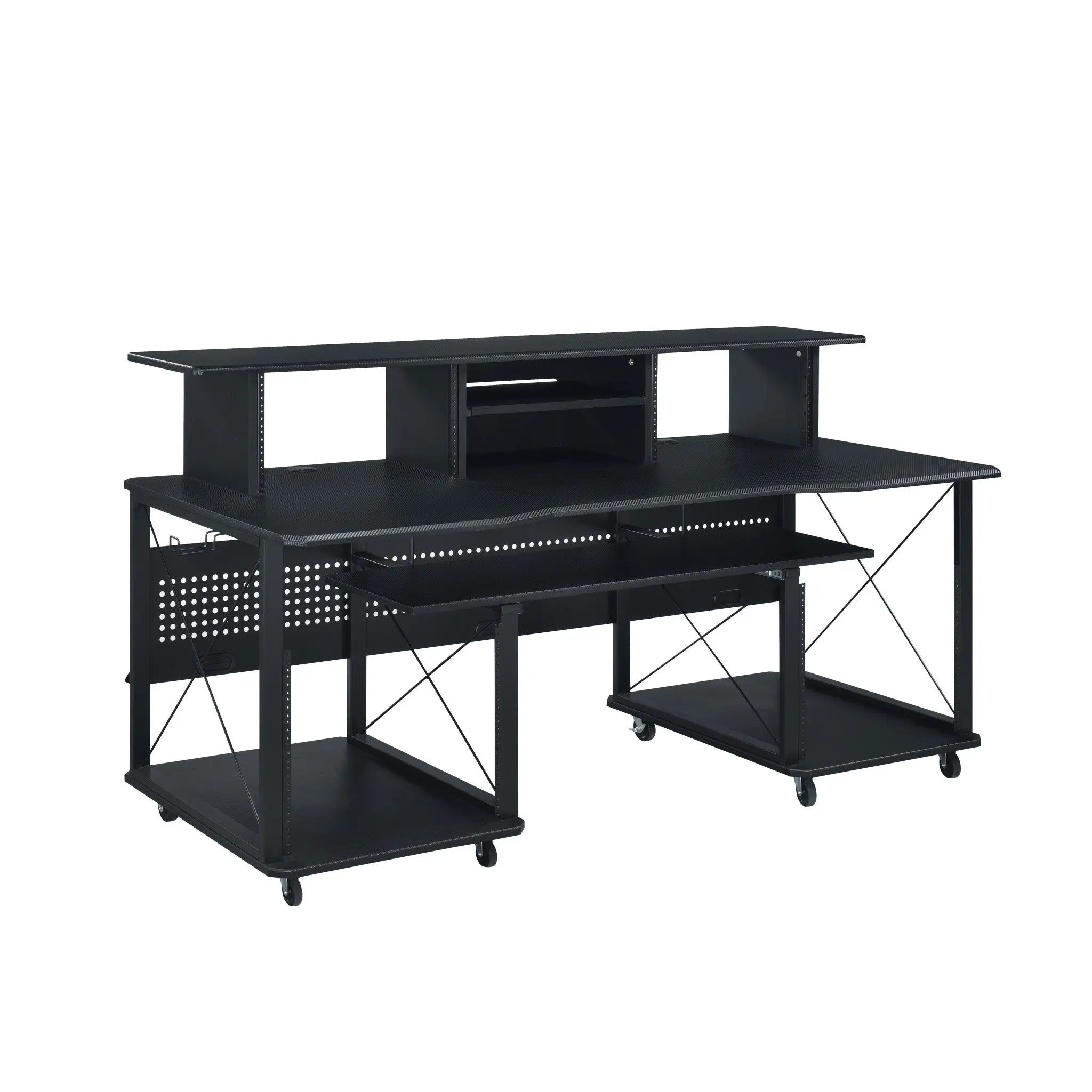 72" Black Wood and Metal Rolling Computer Desk Homeroots Office