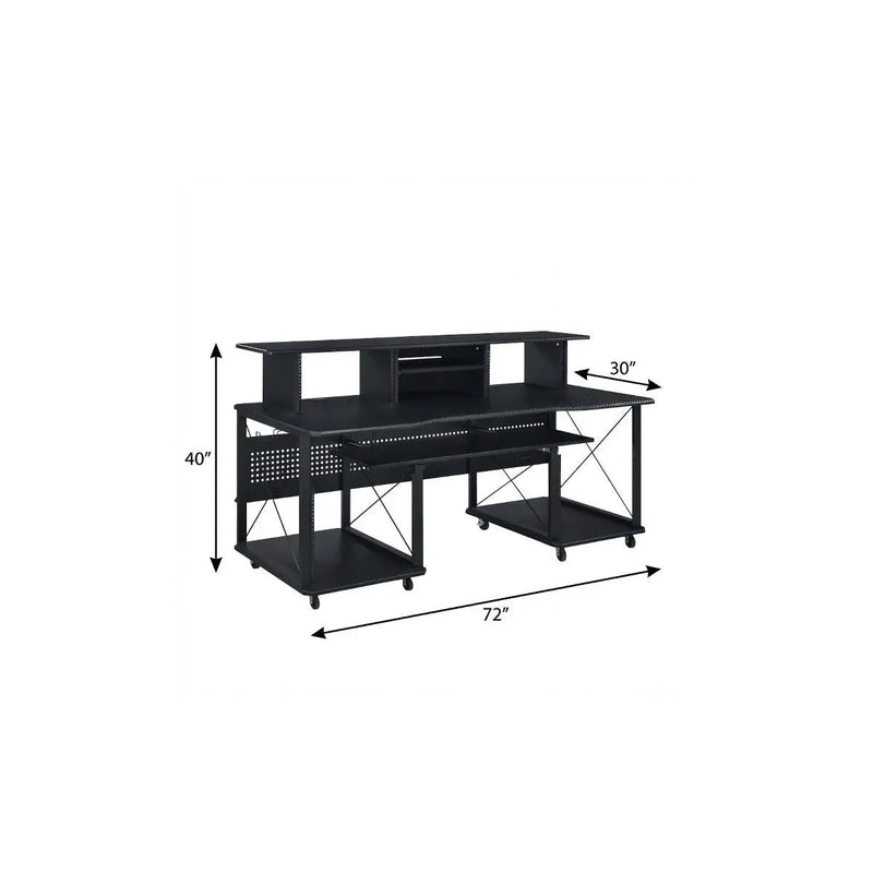 72" Black Wood and Metal Rolling Computer Desk Homeroots Office