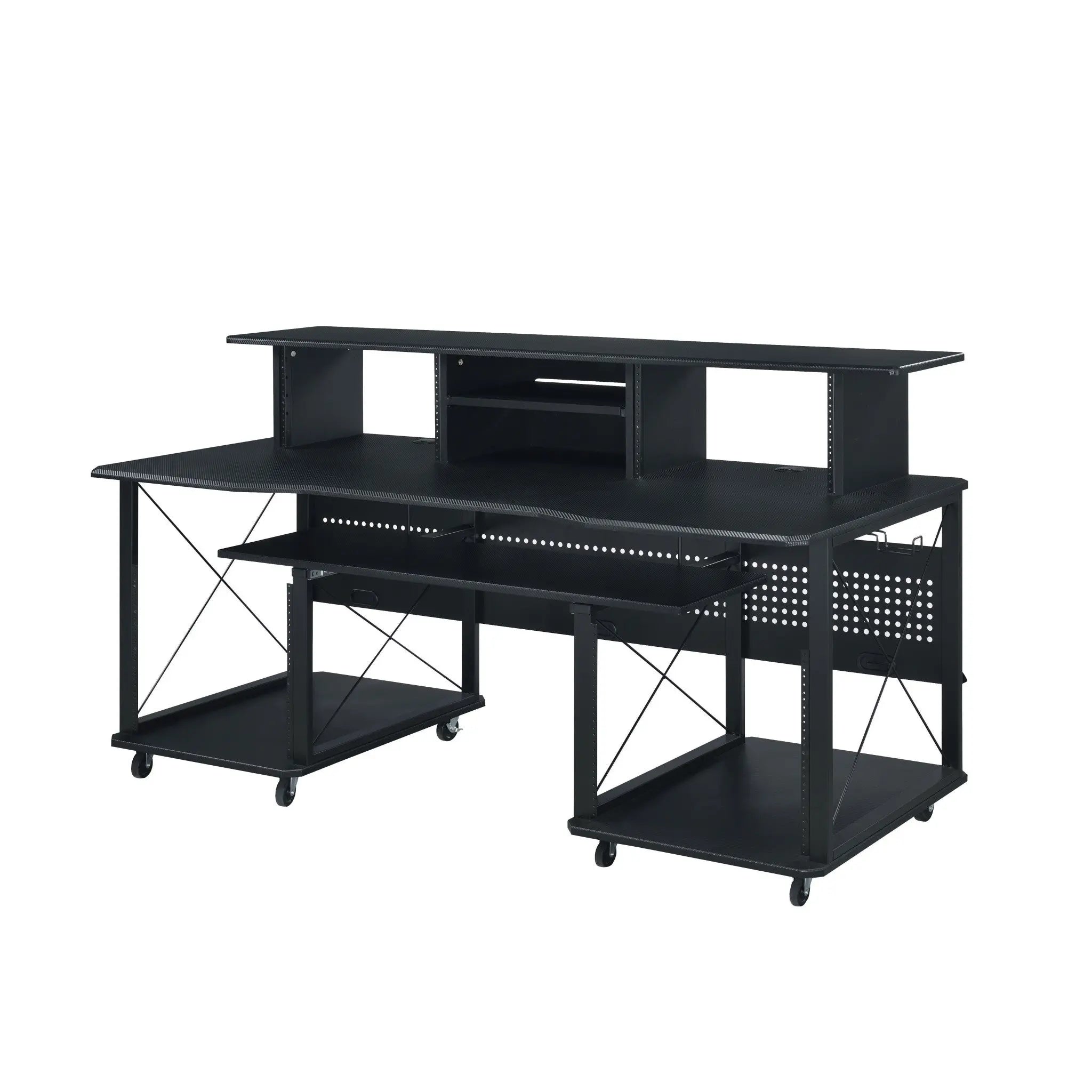72" Black Wood and Metal Rolling Computer Desk Homeroots Office