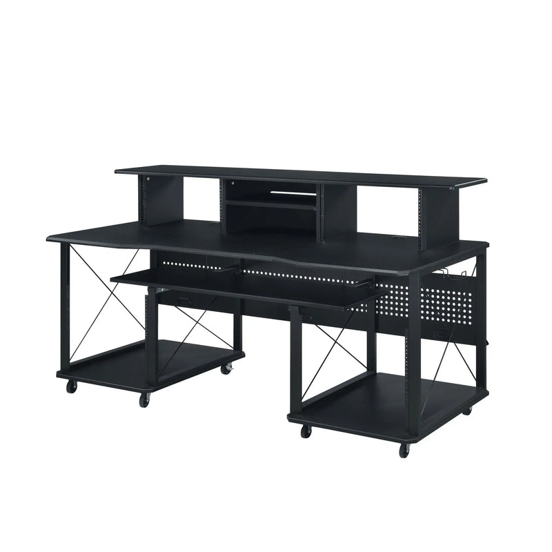72" Black Wood and Metal Rolling Computer Desk Homeroots Office
