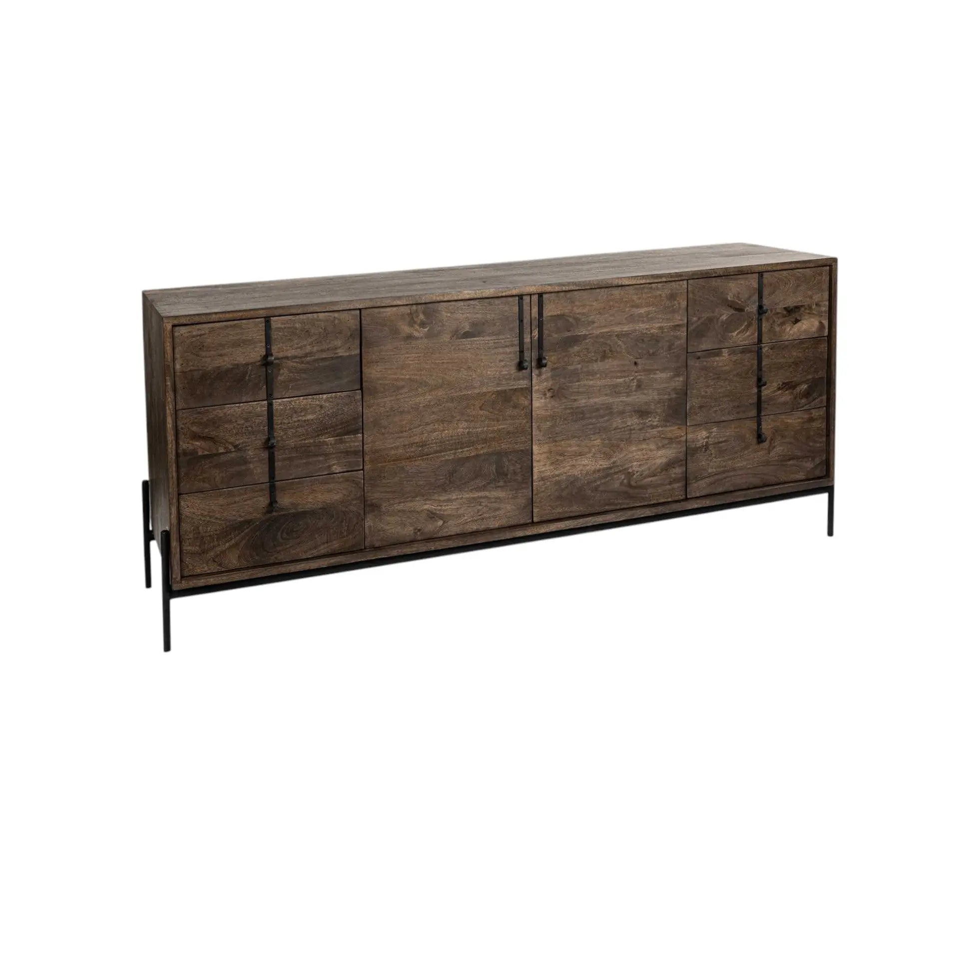 72" Brown Solid Wood Six Drawer Sideboard with Two Doors Homeroots Kitchen & Dining