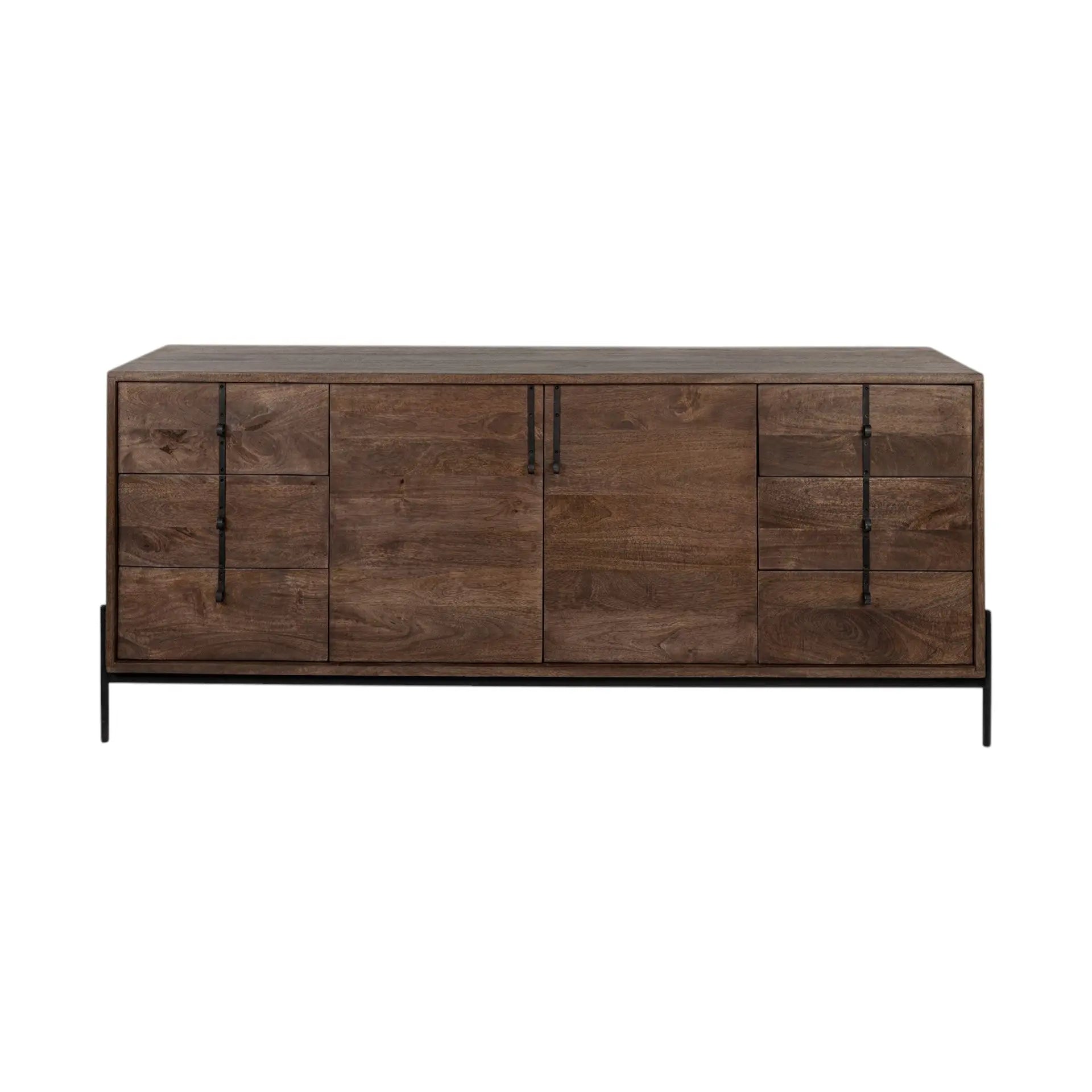 72" Brown Solid Wood Six Drawer Sideboard with Two Doors Homeroots Kitchen & Dining