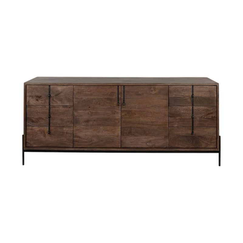 72" Brown Solid Wood Six Drawer Sideboard with Two Doors Homeroots Kitchen & Dining