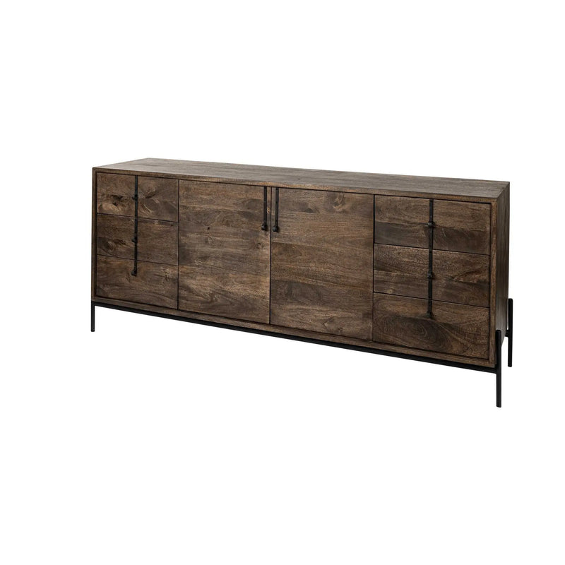 72" Brown Solid Wood Six Drawer Sideboard with Two Doors Homeroots Kitchen & Dining