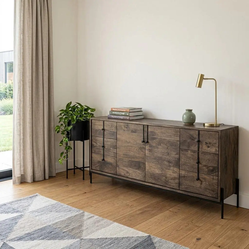 72" Brown Solid Wood Six Drawer Sideboard with Two Doors Homeroots Kitchen & Dining